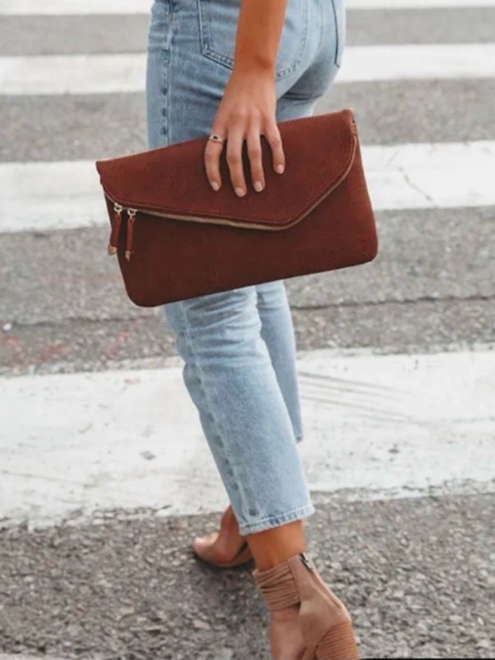 Urban Expressions Brown Envelope Clutch with Zip Detail